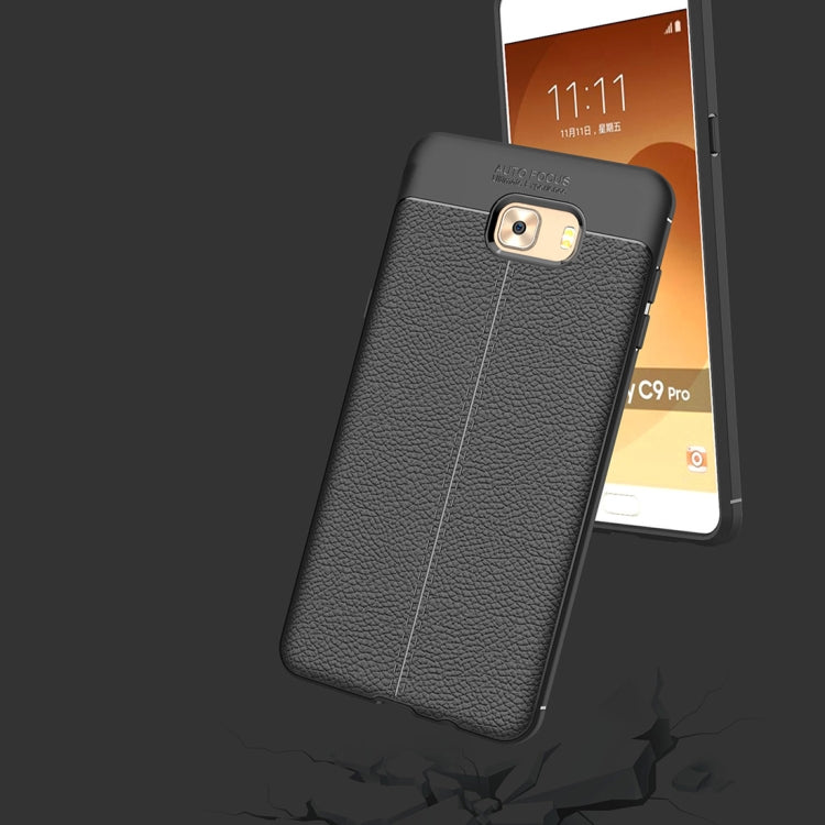 For Galaxy C9 Pro Litchi Texture Design Soft TPU Anti-skip Protective Cover Back Case