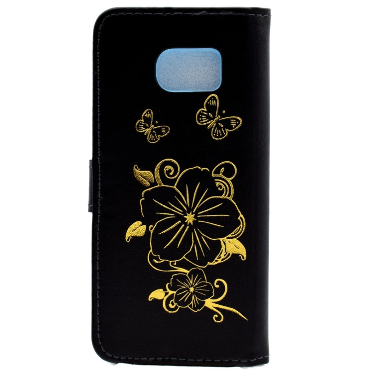 For Galaxy S6 / G920 Bronzing Butterfly Pattern Horizontal Flip PU Leather Case with Holder & Card Slots & Wallet