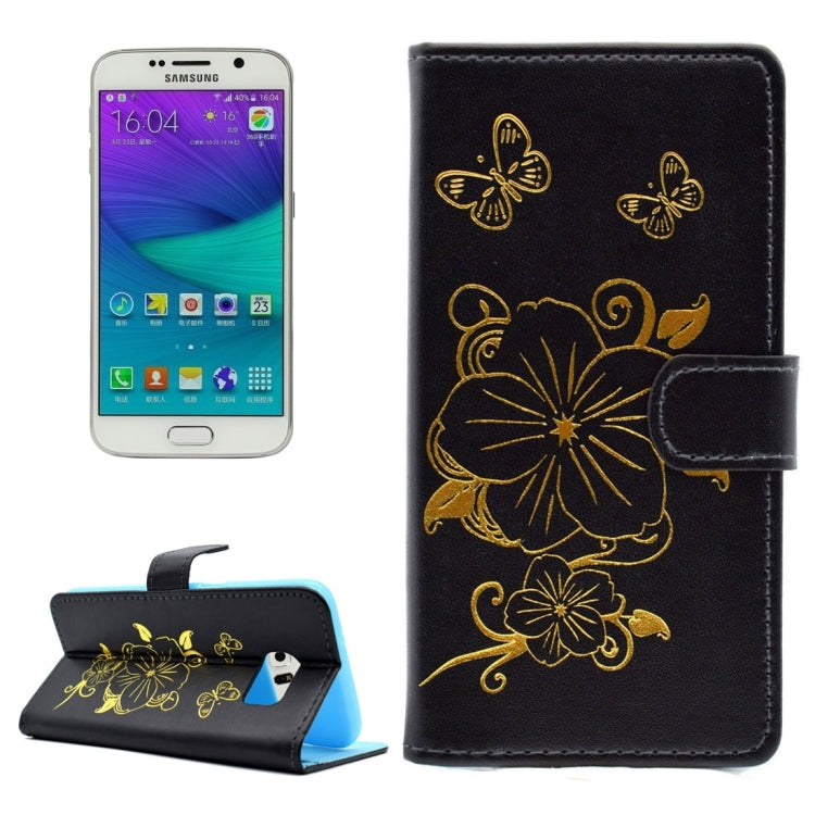 For Galaxy S6 / G920 Bronzing Butterfly Pattern Horizontal Flip PU Leather Case with Holder & Card Slots & Wallet