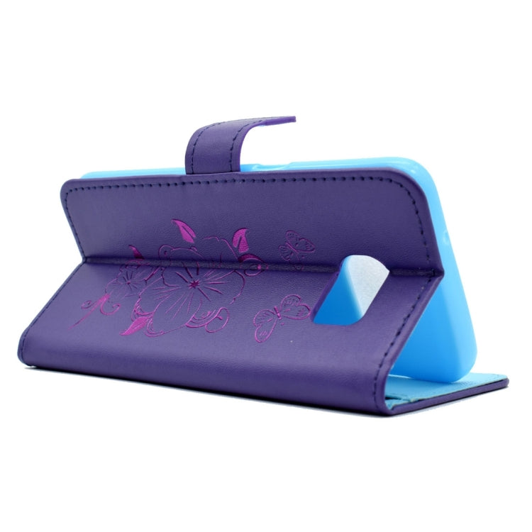For Galaxy S6 / G920 Bronzing Butterfly Pattern Horizontal Flip PU Leather Case with Holder & Card Slots & Wallet