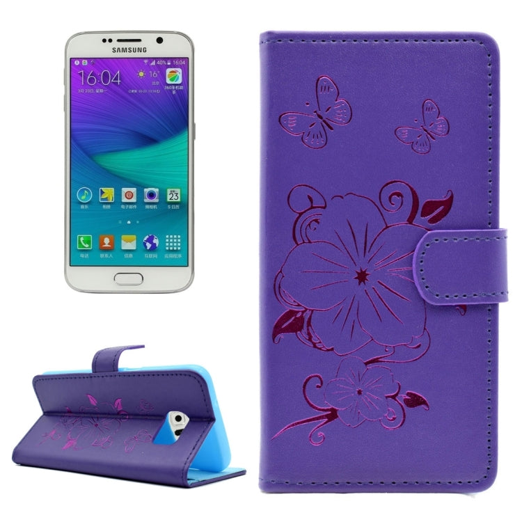 For Galaxy S6 / G920 Bronzing Butterfly Pattern Horizontal Flip PU Leather Case with Holder & Card Slots & Wallet