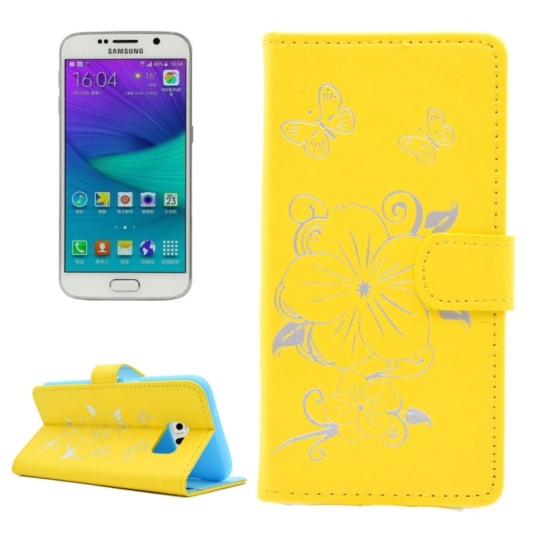 For Galaxy S6 / G920 Bronzing Butterfly Pattern Horizontal Flip PU Leather Case with Holder & Card Slots & Wallet