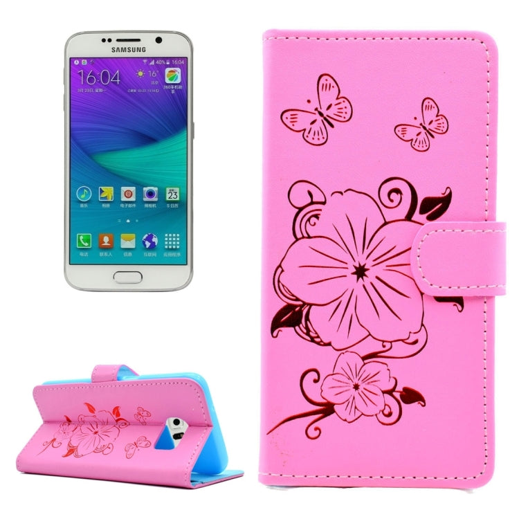 For Galaxy S6 Edge / G925 Bronzing Butterfly Pattern Horizontal Flip PU Leather Case with Holder & Card Slots & Wallet