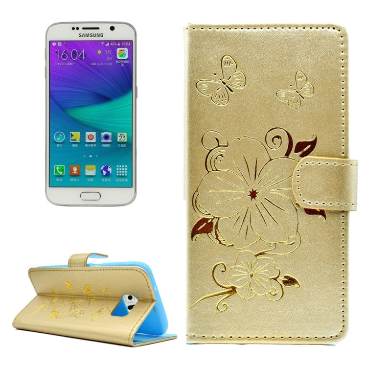 For Galaxy S6 Edge / G925 Bronzing Butterfly Pattern Horizontal Flip PU Leather Case with Holder & Card Slots & Wallet