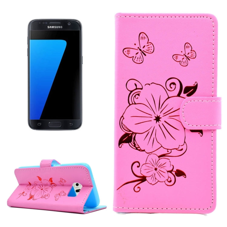 For Galaxy S7 / G930 Bronzing Butterfly Pattern Horizontal Flip PU Leather Case with Holder & Card Slots & Wallet