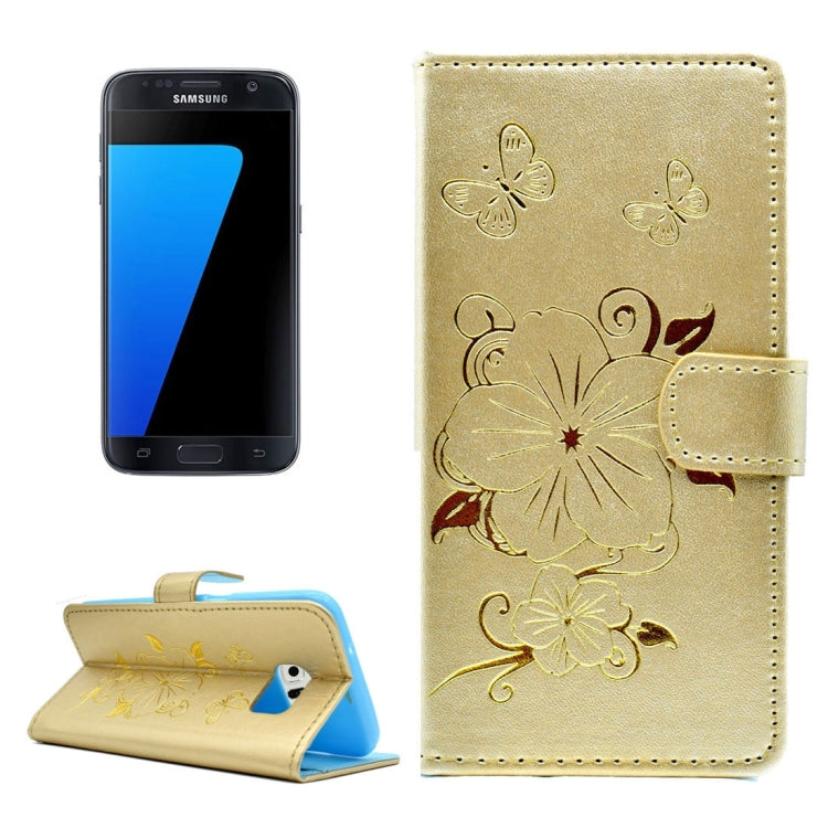 For Galaxy S7 / G930 Bronzing Butterfly Pattern Horizontal Flip PU Leather Case with Holder & Card Slots & Wallet
