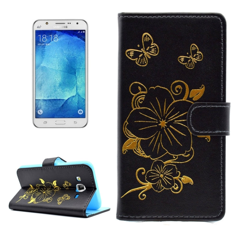 For Galaxy J5 / J500 Bronzing Butterfly Pattern Horizontal Flip PU Leather Case with Holder & Card Slots & Wallet