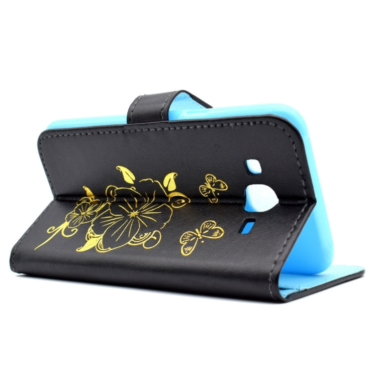 For Galaxy J5 / J500 Bronzing Butterfly Pattern Horizontal Flip PU Leather Case with Holder & Card Slots & Wallet