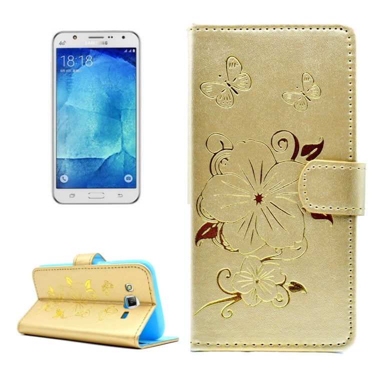 For Galaxy J5 / J500 Bronzing Butterfly Pattern Horizontal Flip PU Leather Case with Holder & Card Slots & Wallet
