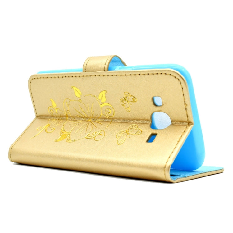 For Galaxy J5 / J500 Bronzing Butterfly Pattern Horizontal Flip PU Leather Case with Holder & Card Slots & Wallet
