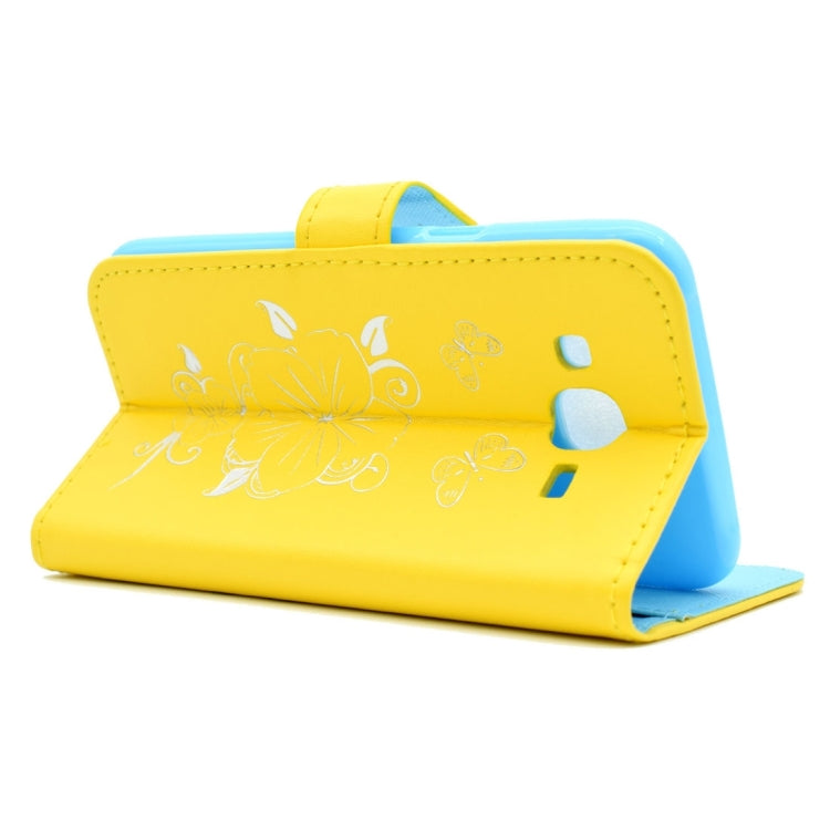 For Galaxy J5 / J500 Bronzing Butterfly Pattern Horizontal Flip PU Leather Case with Holder & Card Slots & Wallet