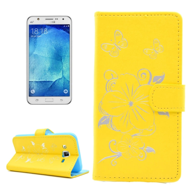 For Galaxy J5 / J500 Bronzing Butterfly Pattern Horizontal Flip PU Leather Case with Holder & Card Slots & Wallet