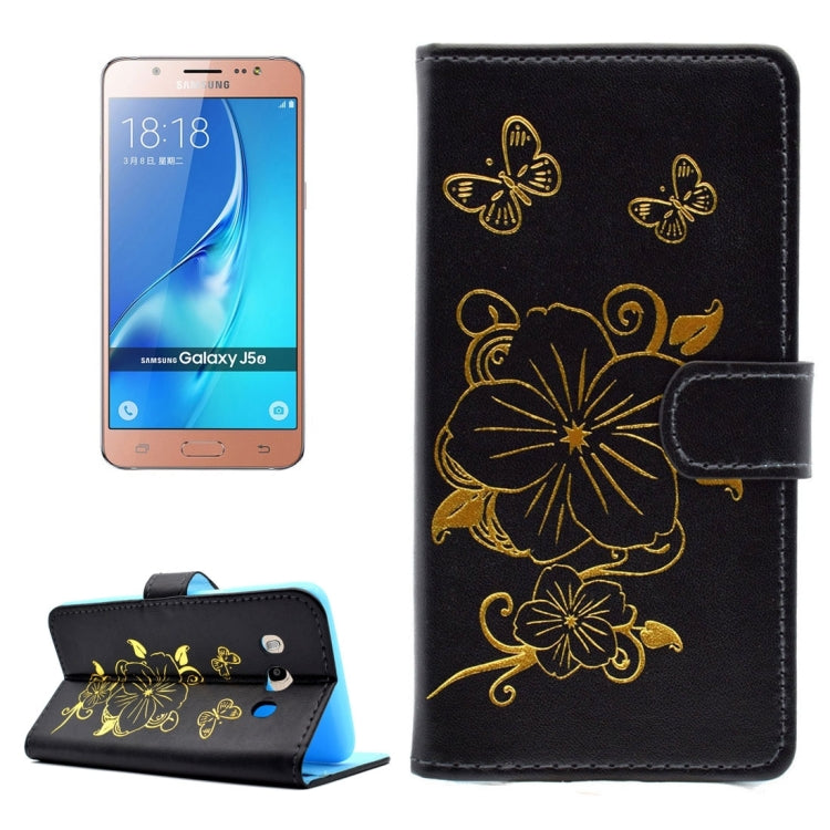 For Galaxy J5 (2016)  / J510 Bronzing Butterfly Pattern Horizontal Flip PU Leather Case with Holder & Card Slots & Wallet