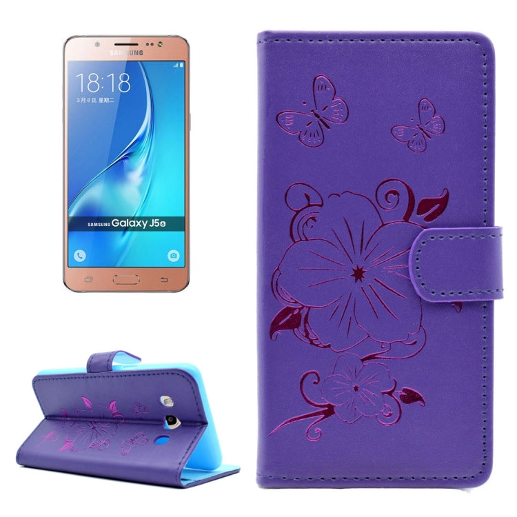 For Galaxy J5 (2016)  / J510 Bronzing Butterfly Pattern Horizontal Flip PU Leather Case with Holder & Card Slots & Wallet