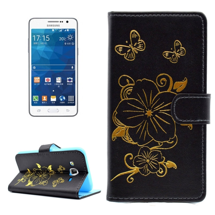 For Galaxy Grand Prime / G530 Bronzing Butterfly Pattern Horizontal Flip PU Leather Case with Holder & Card Slots & Wallet