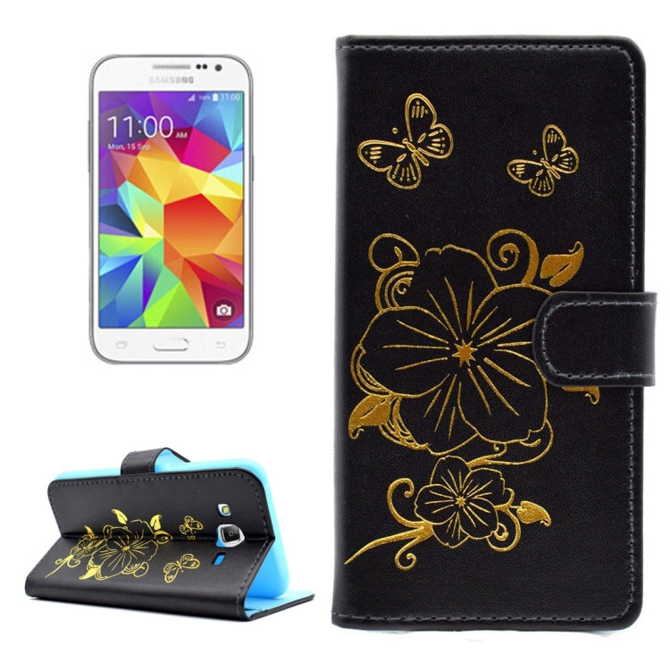 For Galaxy Core Prime / G360 Bronzing Butterfly Pattern Horizontal Flip PU Leather Case with Holder & Card Slots & Wallet