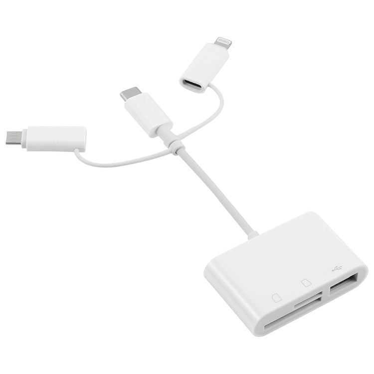 NK-103T 3 in 1 USB 2.0 + SD / TF / OTG to USB-C / Type-C + Micro USB + 8 Pin Card Reader