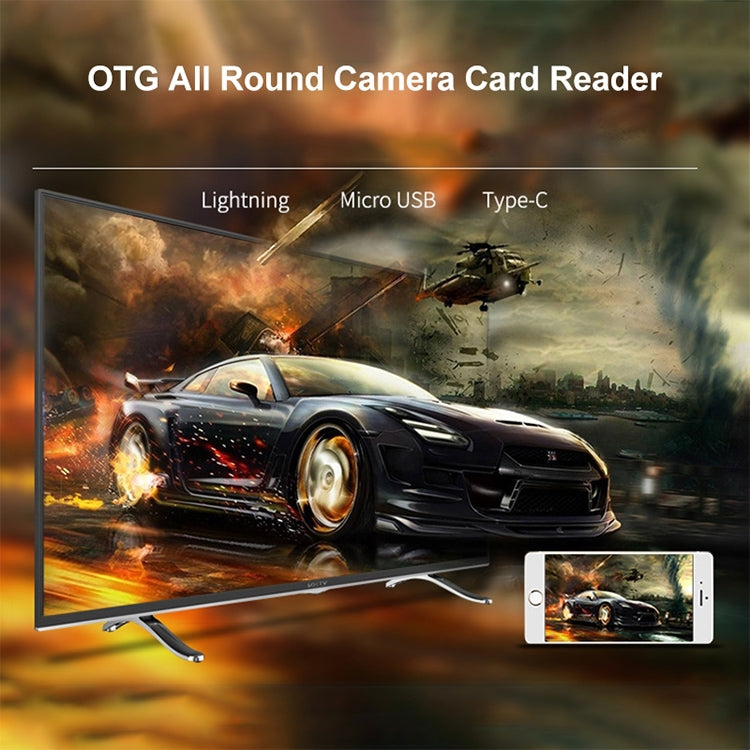 NK-103T 3 in 1 USB 2.0 + SD / TF / OTG to USB-C / Type-C + Micro USB + 8 Pin Card Reader