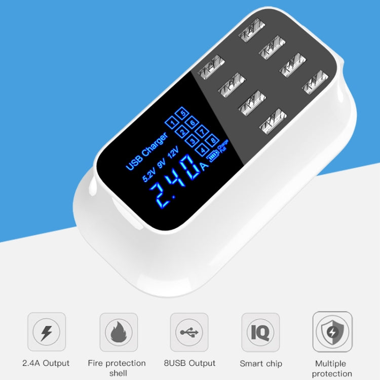 YC-CDA19A 8-port USB Multi-function 40W Intelligent Digital Display Fast Charging Dock, EU Plug