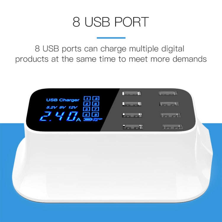 YC-CDA19A 8-port USB Multi-function 40W Intelligent Digital Display Fast Charging Dock, EU Plug