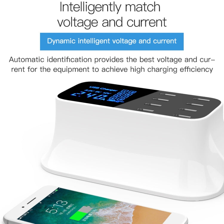 YC-CDA19A 8-port USB Multi-function 40W Intelligent Digital Display Fast Charging Dock, EU Plug