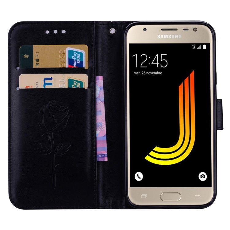 For Galaxy J3 (2017) / J330 (EU Version) Roses Pressed Flower Pattern Horizontal Flip Leather Case with Holder & Card Slots & Wallet
