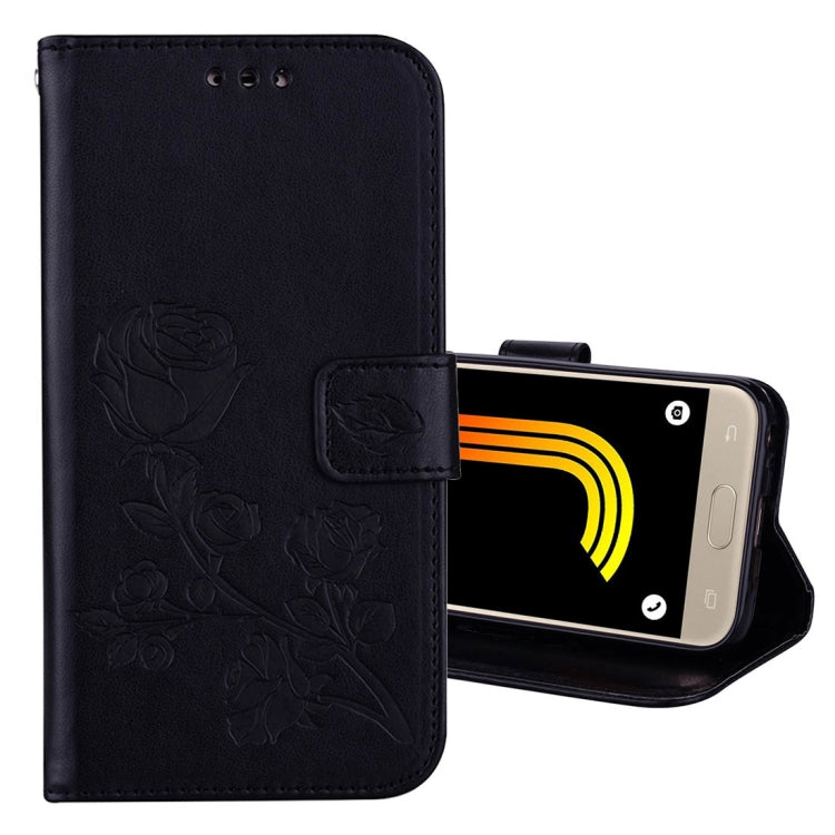 For Galaxy J3 (2017) / J330 (EU Version) Roses Pressed Flower Pattern Horizontal Flip Leather Case with Holder & Card Slots & Wallet