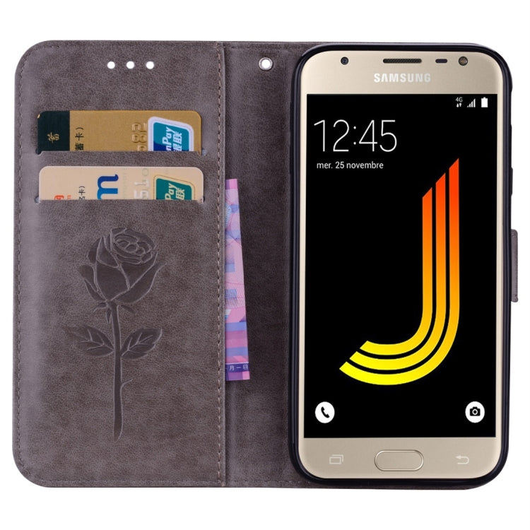 For Galaxy J3 (2017) / J330 (EU Version) Roses Pressed Flower Pattern Horizontal Flip Leather Case with Holder & Card Slots & Wallet