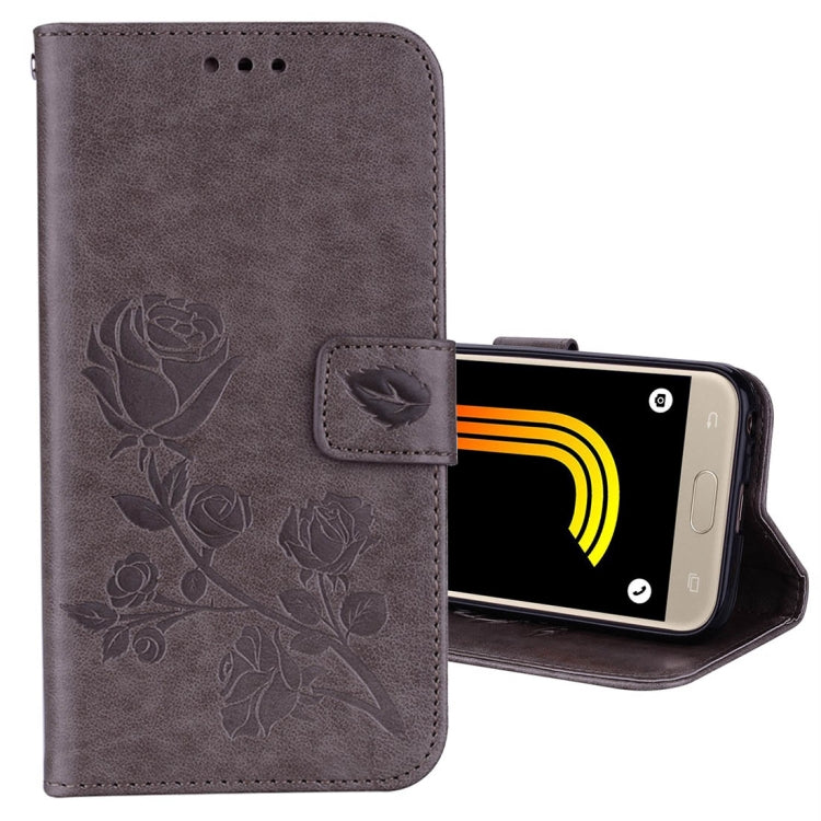 For Galaxy J3 (2017) / J330 (EU Version) Roses Pressed Flower Pattern Horizontal Flip Leather Case with Holder & Card Slots & Wallet