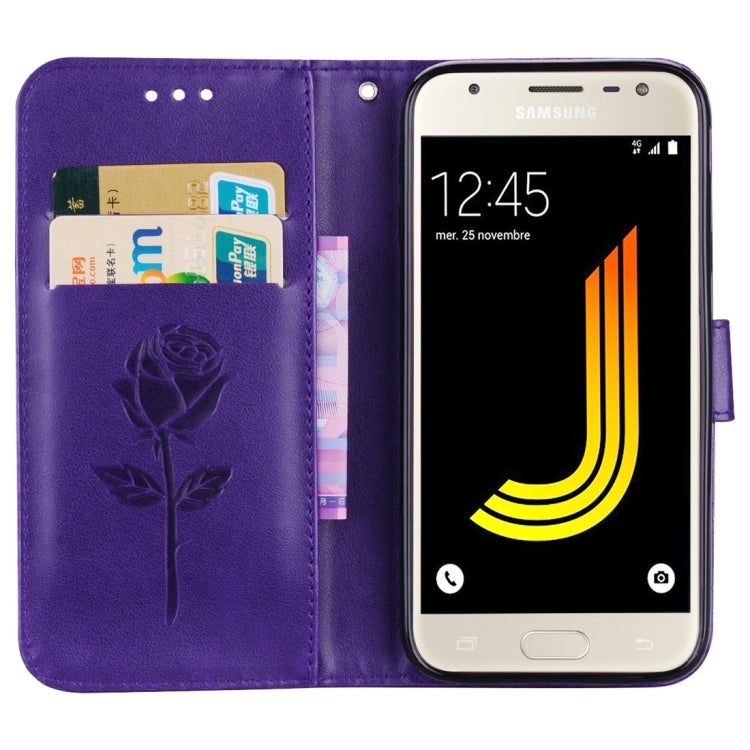For Galaxy J3 (2017) / J330 (EU Version) Roses Pressed Flower Pattern Horizontal Flip Leather Case with Holder & Card Slots & Wallet