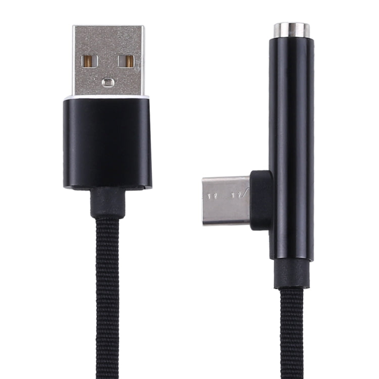 Type-C Male + USB to 3.5mm Female Cloth Earphone Audio Adapter Cable