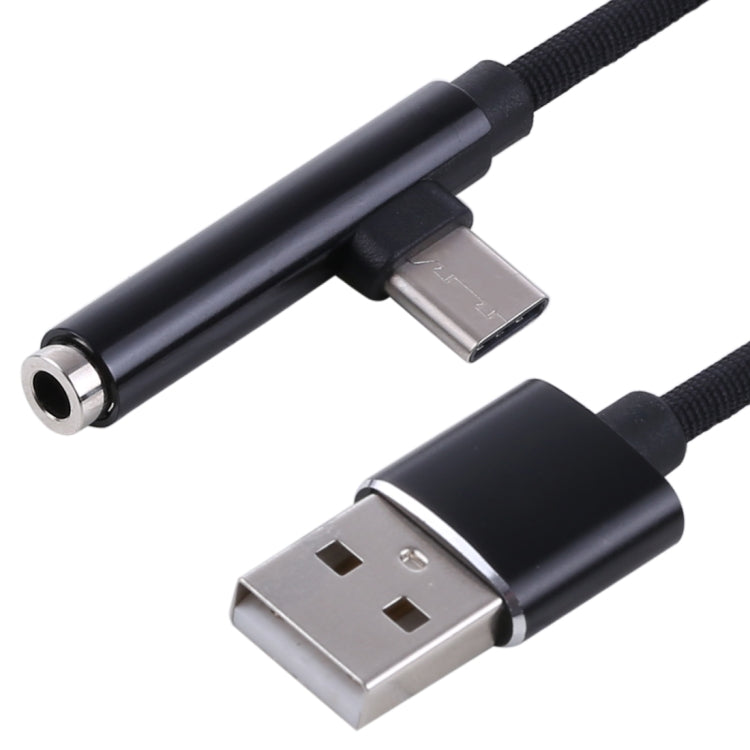 Type-C Male + USB to 3.5mm Female Cloth Earphone Audio Adapter Cable