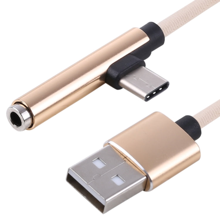 Type-C Male + USB to 3.5mm Female Cloth Earphone Audio Adapter Cable