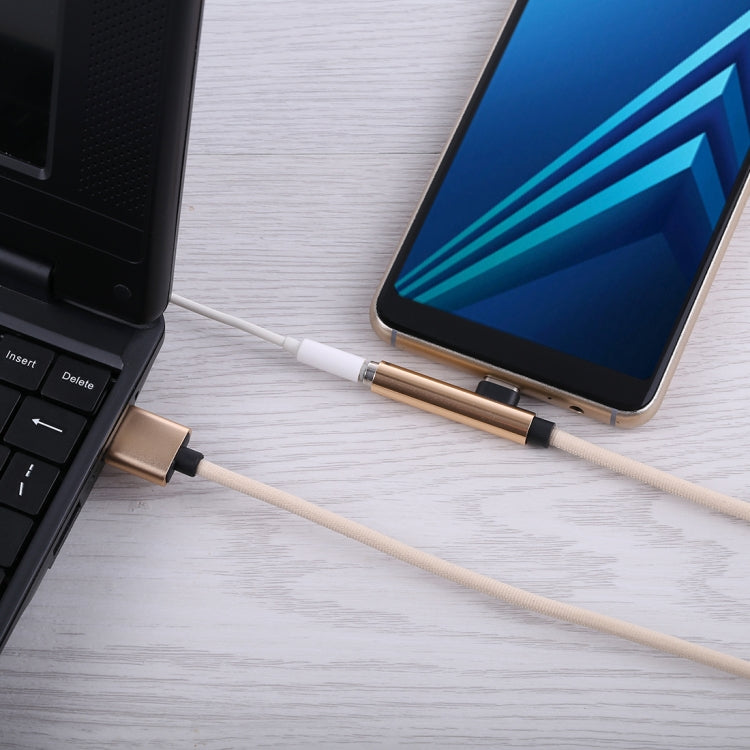 Type-C Male + USB to 3.5mm Female Cloth Earphone Audio Adapter Cable