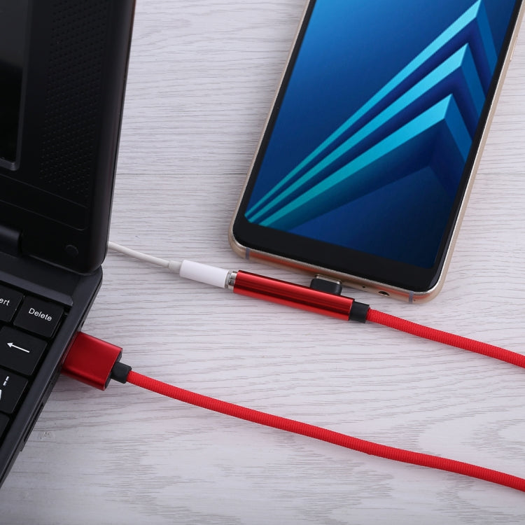 Type-C Male + USB to 3.5mm Female Cloth Earphone Audio Adapter Cable