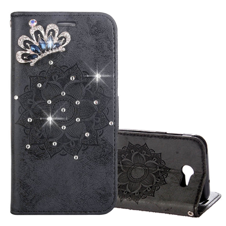 For Galaxy J3 (2017) (US Version) Mandragora Pattern Diamond Encrusted Horizontal Flip Leather Case with Card Slot & Holder & Wallet & Lanyard