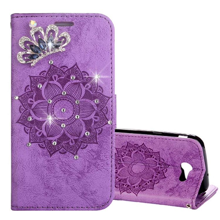 For Galaxy J3 (2017) (US Version) Mandragora Pattern Diamond Encrusted Horizontal Flip Leather Case with Card Slot & Holder & Wallet & Lanyard