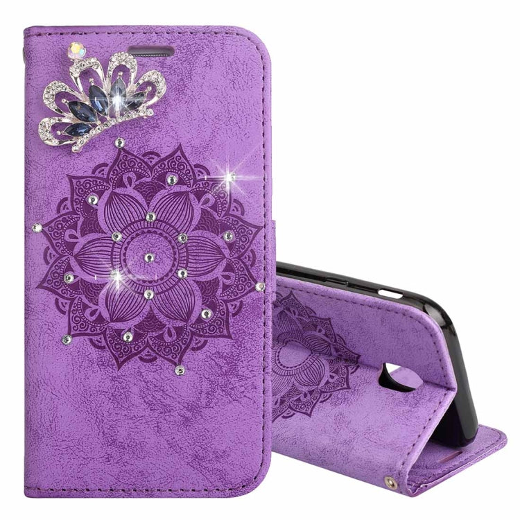 For Galaxy J3 (2017) (EU Version) Mandragora Pattern Diamond Encrusted Horizontal Flip Leather Case with Card Slot & Holder & Wallet & Lanyard