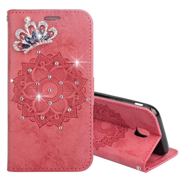 For Galaxy J3 (2017) (EU Version) Mandragora Pattern Diamond Encrusted Horizontal Flip Leather Case with Card Slot & Holder & Wallet & Lanyard