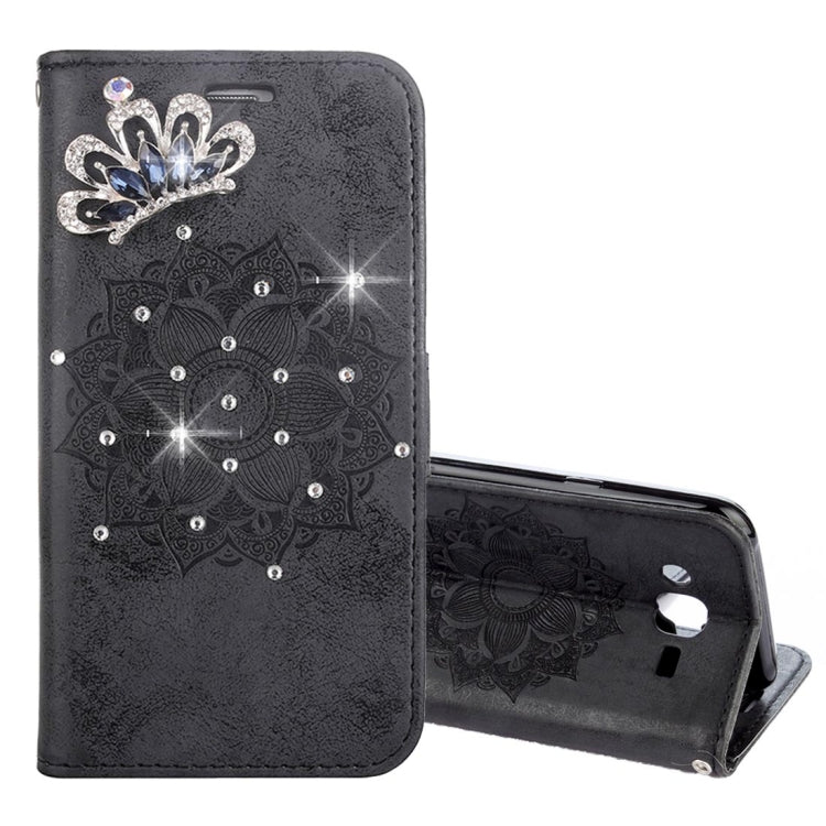 For Galaxy J3 (2016) / J310 Mandragora Pattern Diamond Encrusted Horizontal Flip Leather Case with Card Slot & Holder & Wallet & Lanyard