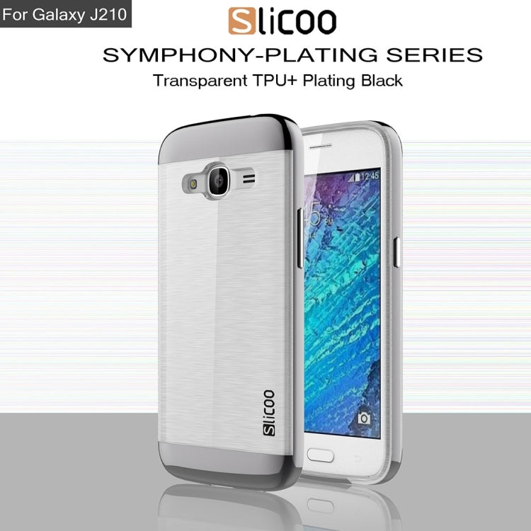 SLiCOO for Galaxy J2 (2016) / J210 Concise Fashion Separable Dichromatic Brushed Texture Transparent TPU + Electroplating PC Combination Case
