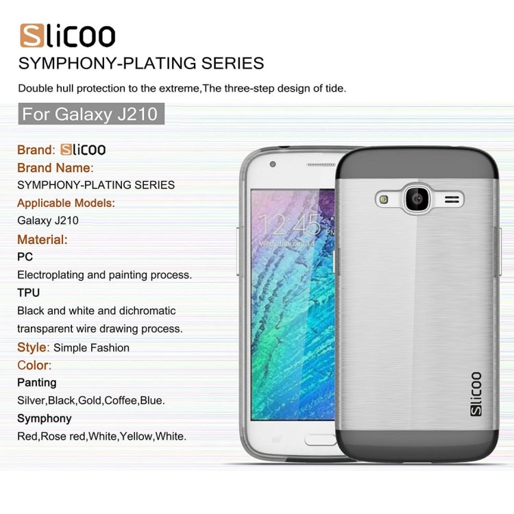 SLiCOO for Galaxy J2 (2016) / J210 Concise Fashion Separable Dichromatic Brushed Texture Transparent TPU + Electroplating PC Combination Case