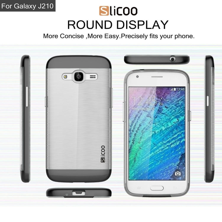 SLiCOO for Galaxy J2 (2016) / J210 Concise Fashion Separable Dichromatic Brushed Texture Transparent TPU + Electroplating PC Combination Case