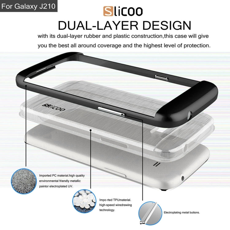 SLiCOO for Galaxy J2 (2016) / J210 Concise Fashion Separable Dichromatic Brushed Texture Transparent TPU + Electroplating PC Combination Case