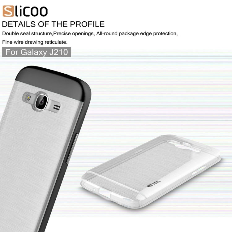 SLiCOO for Galaxy J2 (2016) / J210 Concise Fashion Separable Dichromatic Brushed Texture Transparent TPU + Electroplating PC Combination Case