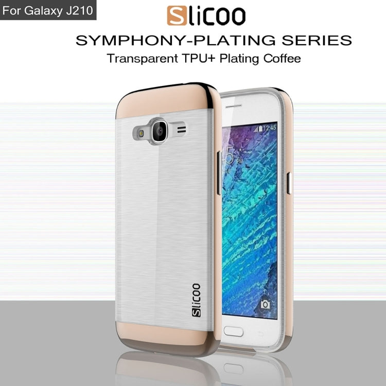 SLiCOO for Galaxy J2 (2016) / J210 Concise Fashion Separable Dichromatic Brushed Texture Transparent TPU + Electroplating PC Combination Case