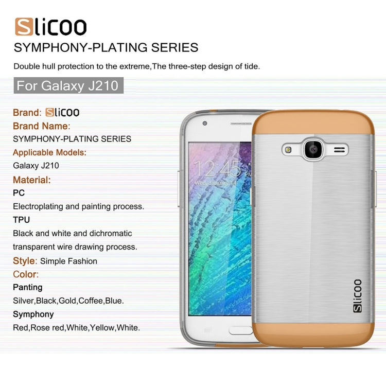 SLiCOO for Galaxy J2 (2016) / J210 Concise Fashion Separable Dichromatic Brushed Texture Transparent TPU + Electroplating PC Combination Case