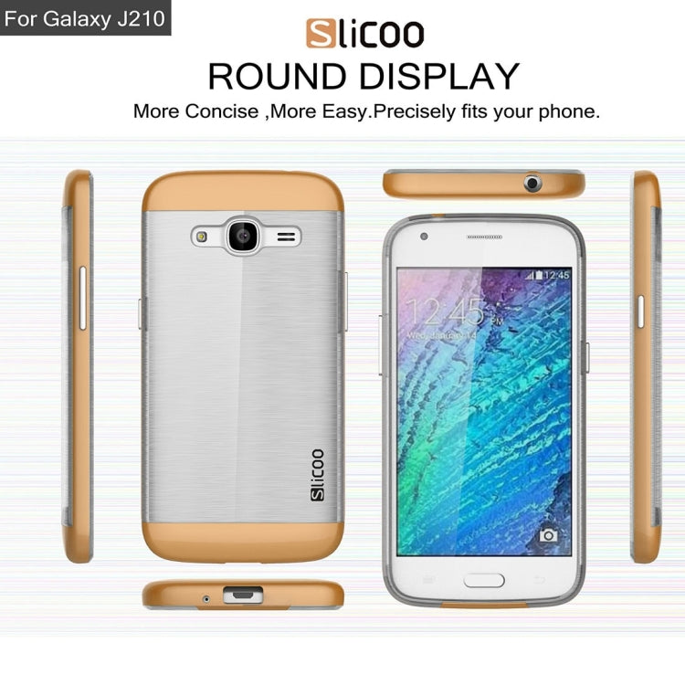 SLiCOO for Galaxy J2 (2016) / J210 Concise Fashion Separable Dichromatic Brushed Texture Transparent TPU + Electroplating PC Combination Case