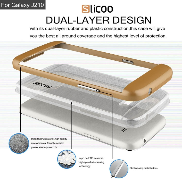 SLiCOO for Galaxy J2 (2016) / J210 Concise Fashion Separable Dichromatic Brushed Texture Transparent TPU + Electroplating PC Combination Case