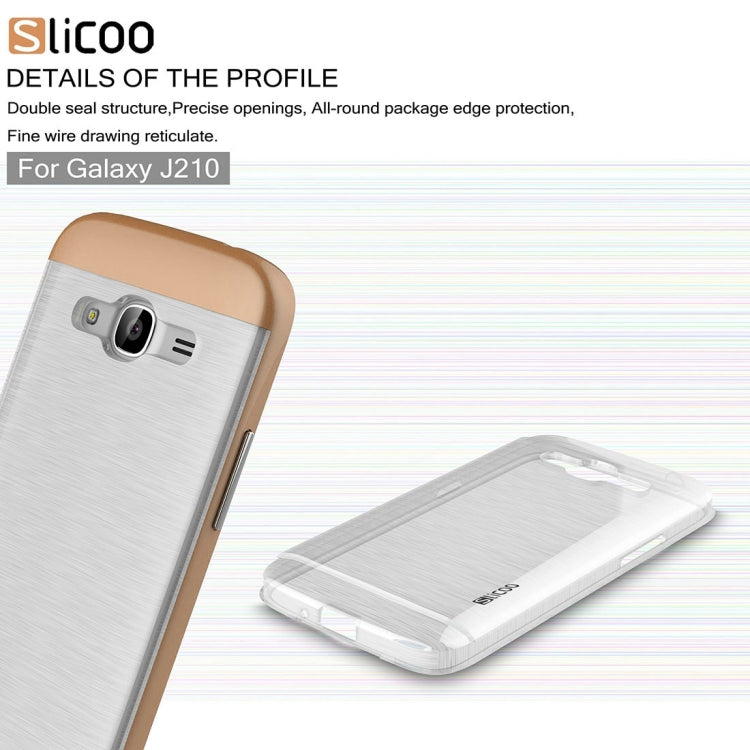 SLiCOO for Galaxy J2 (2016) / J210 Concise Fashion Separable Dichromatic Brushed Texture Transparent TPU + Electroplating PC Combination Case